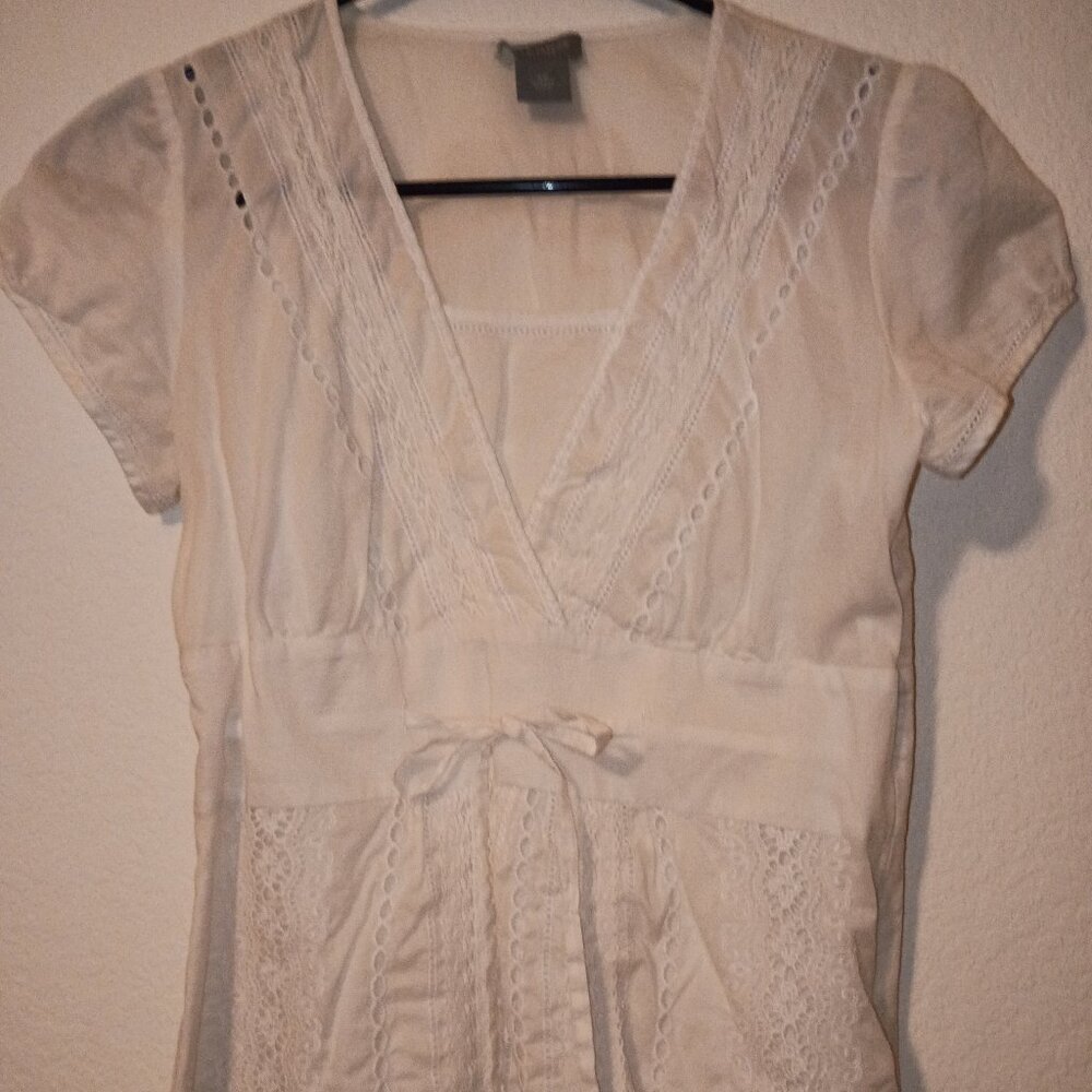 Ann Taylor White Cotton Eyelet Cap Sleeve Semi Sheer Summer Top Size 4P